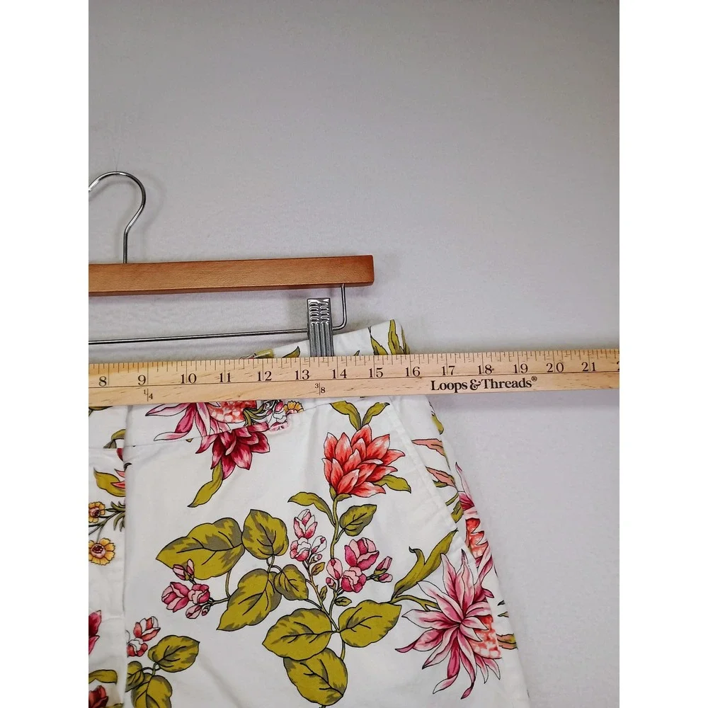 Tropical Floral Loft Outlet Womens Size 8 White Pink‎ Green Cotton Chino Shorts